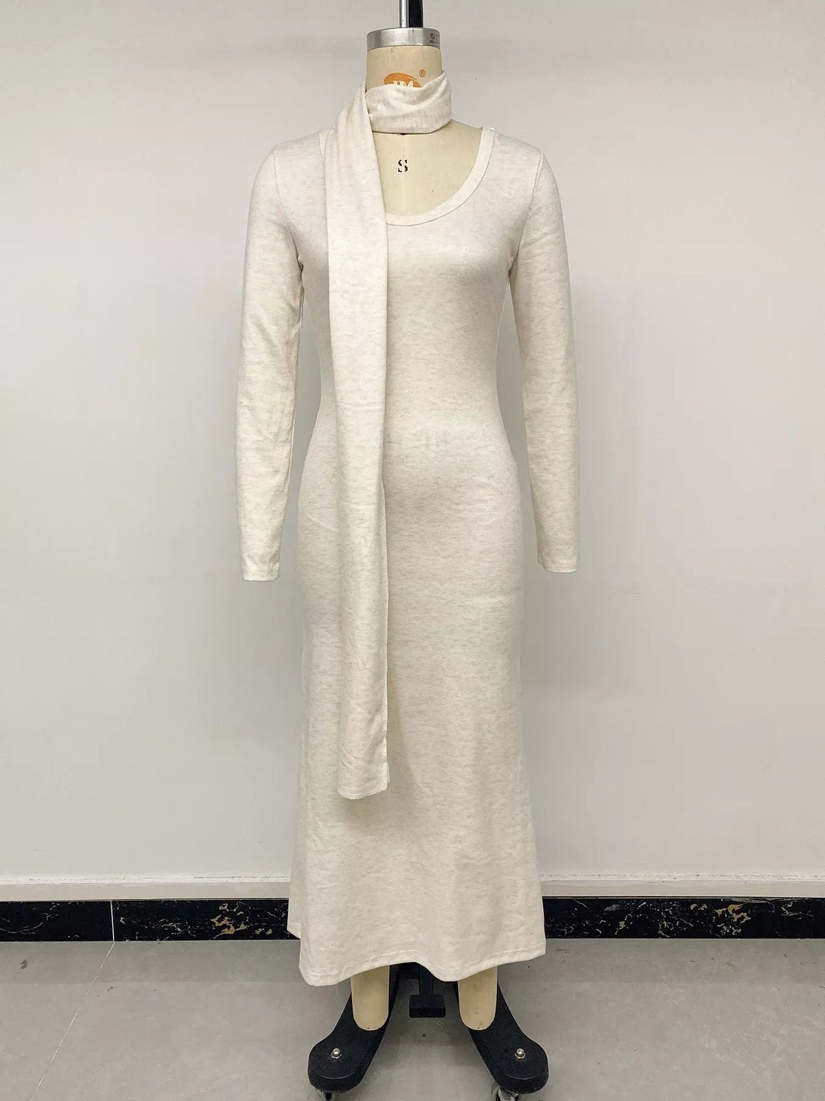 Trendsi Round Neck Maxi Knit Dress with Matching Scarf -