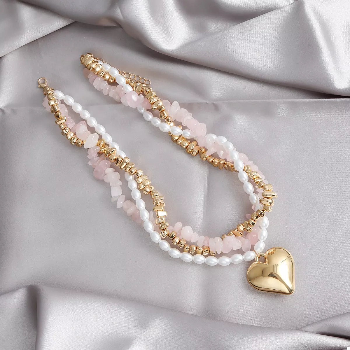 Trendsi Three-Layered Heart Pendant Necklace -
