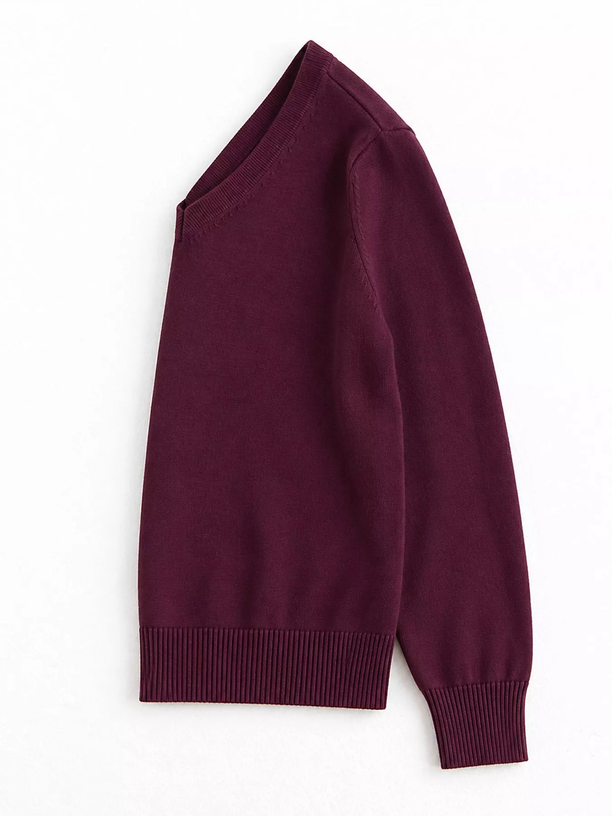 Women's V-Neck Long Sleeve Sweater in burgundy — side view