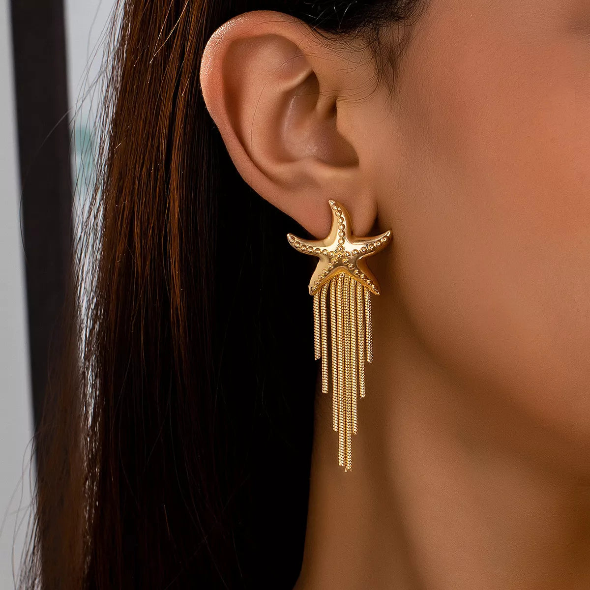 Trendsi 18K Gold-Plated Starfish Fringe Drop Earrings -