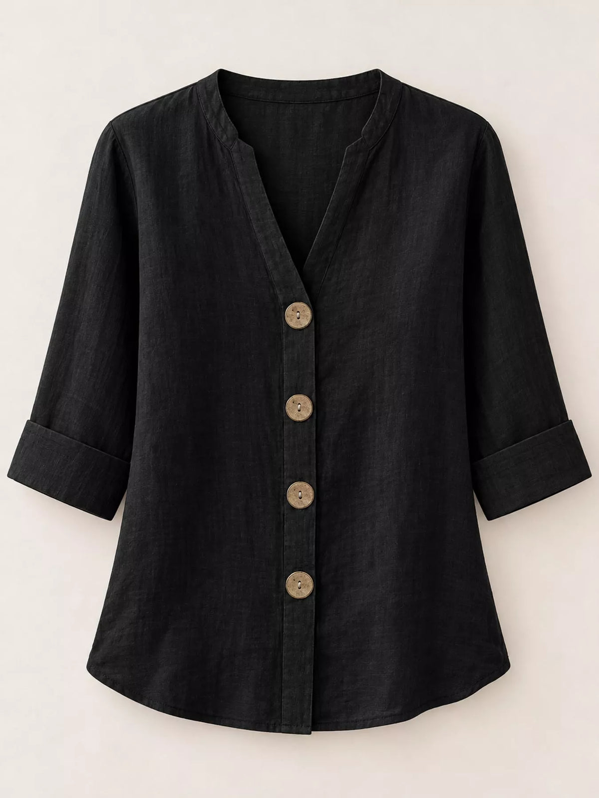 Notched-neck shirt, black flat front