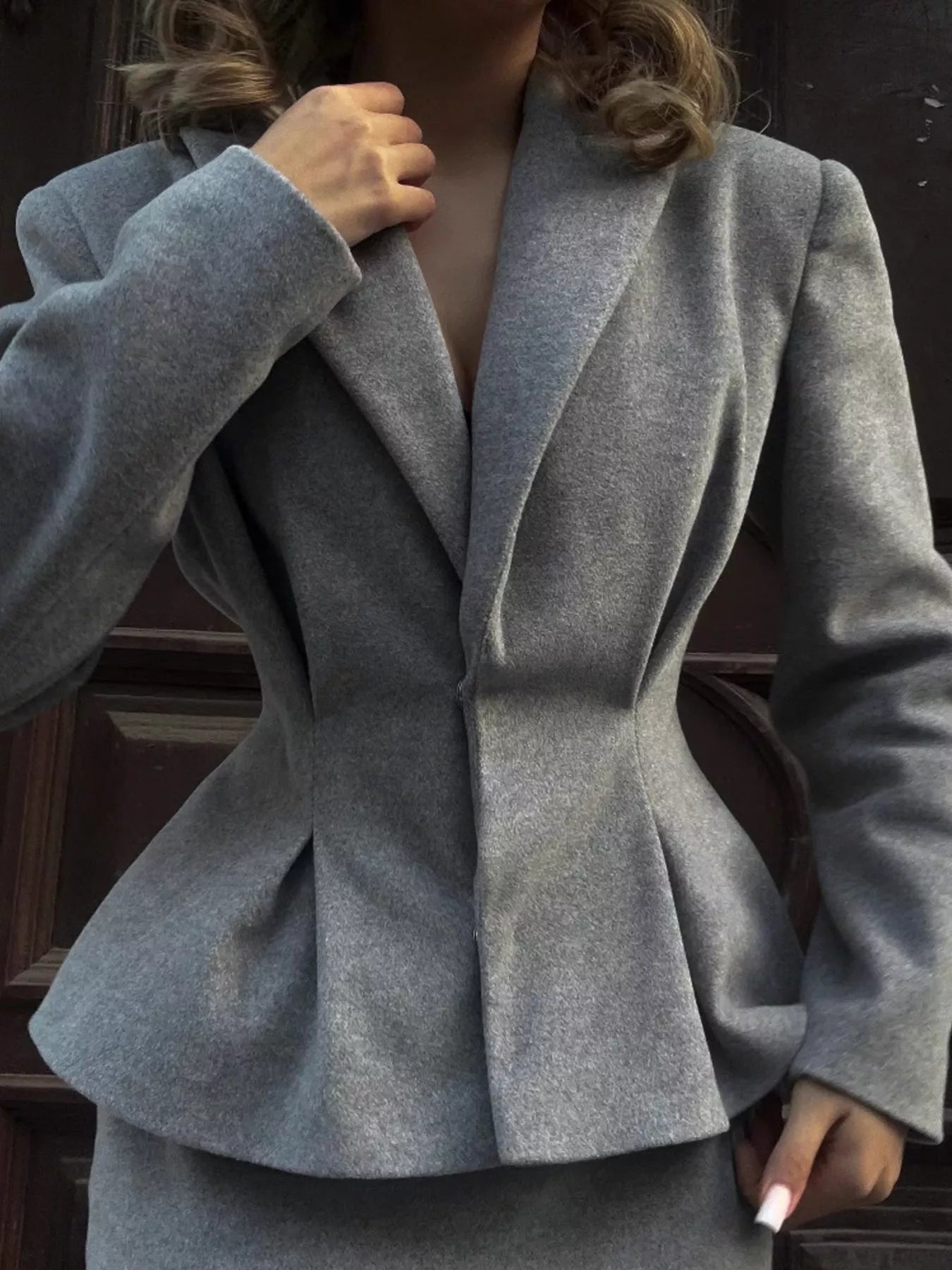Trendsi Peplum Blazer and Skirt Set -