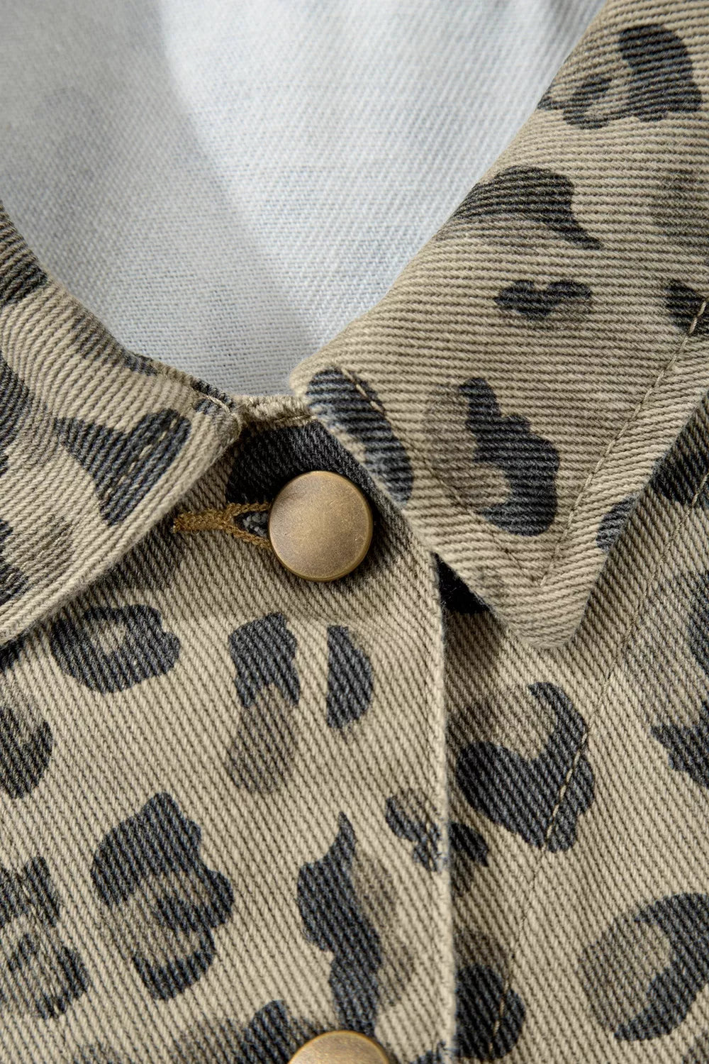 Trendsi Leopard Print Seam Detail Button Down Denim Jacket -
