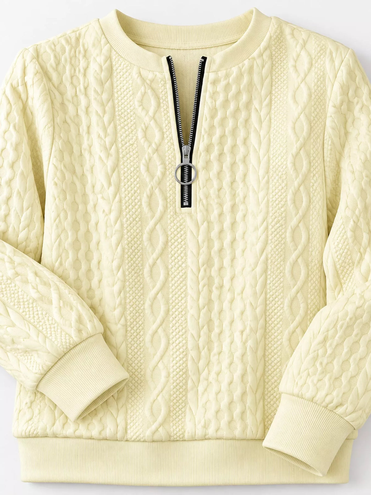 Quarter-Zip Cable Knit Sweatshirt — garment construction details