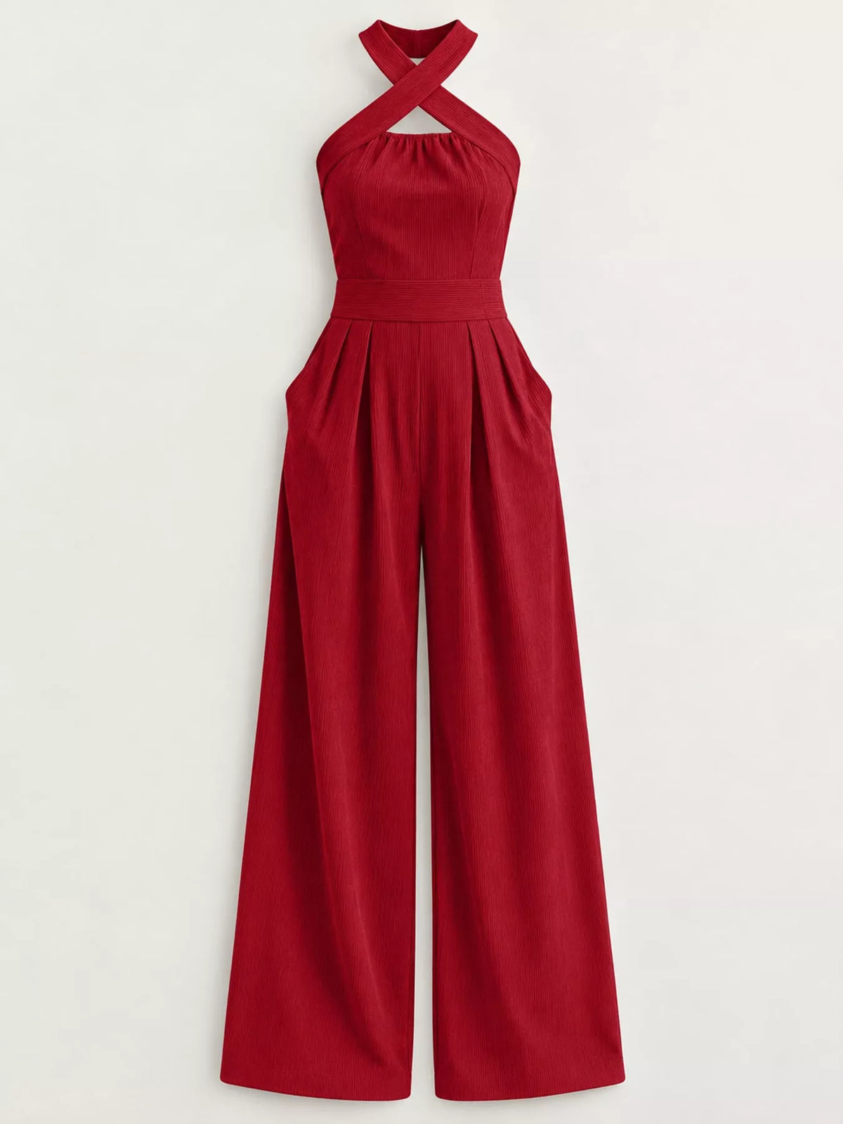 Wide-leg jumpsuit, red flat lay