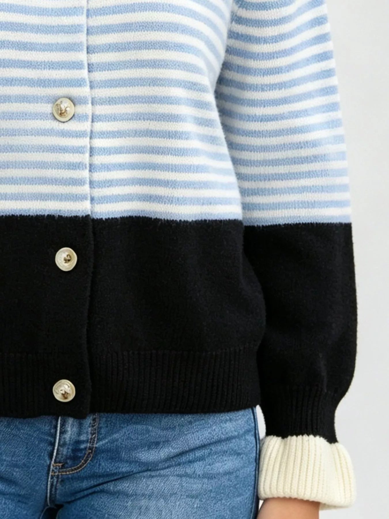 Trendsi Color Block Striped Button Up Cardigan -