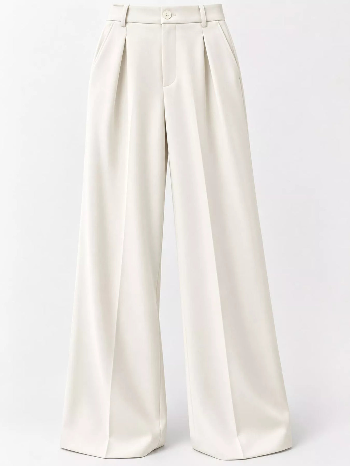 Women's Pleated Wide-Leg Trousers in white — flat lay view