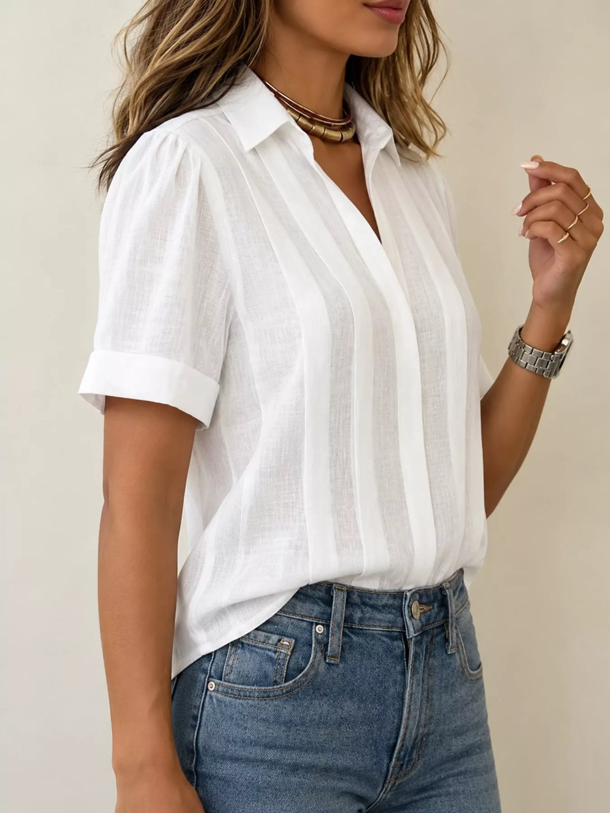 White button up short sleeve shirt