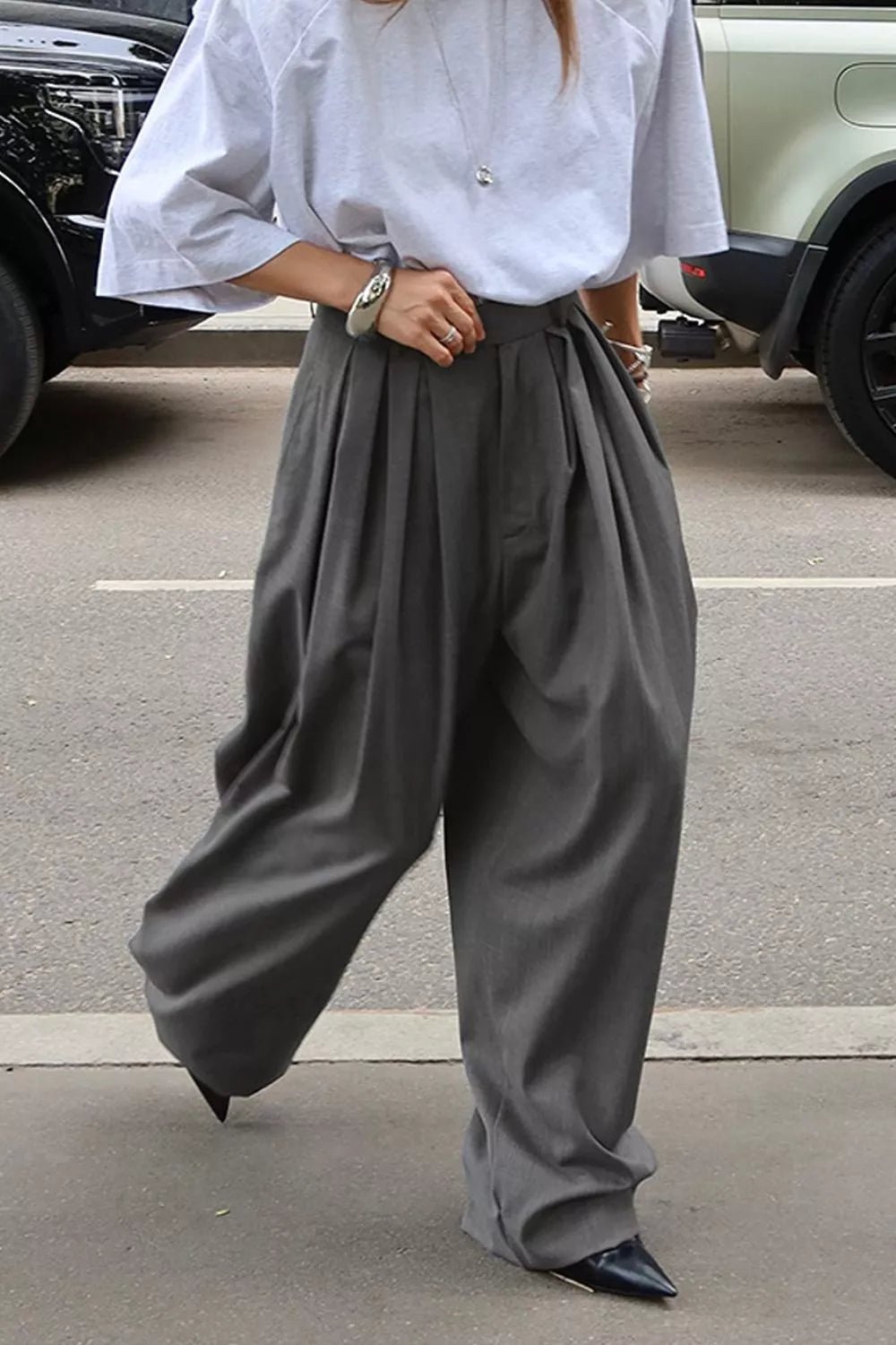 Trendsi High-Waisted Wide-Leg Pleated Pants -
