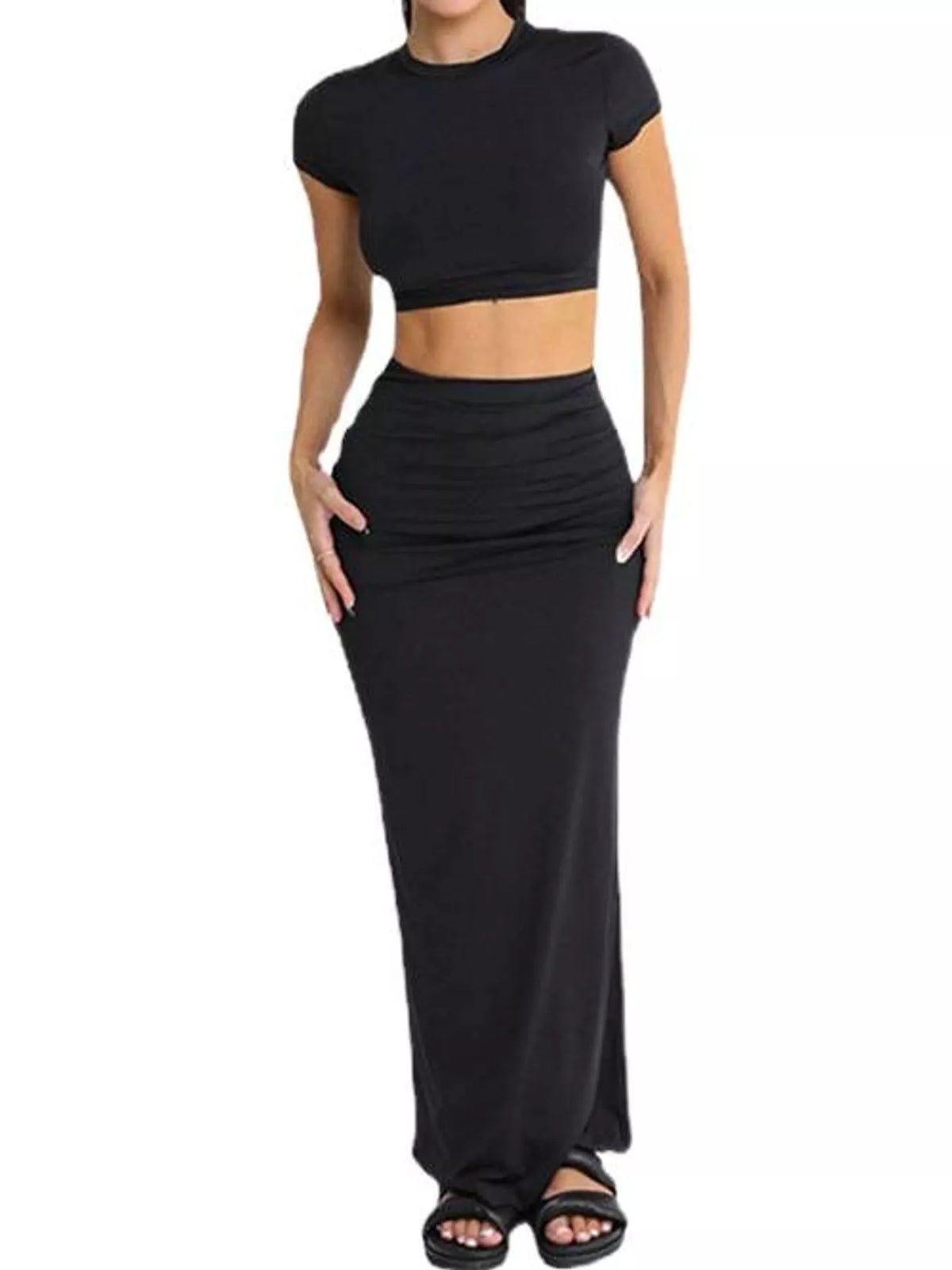 Black top and skirt set