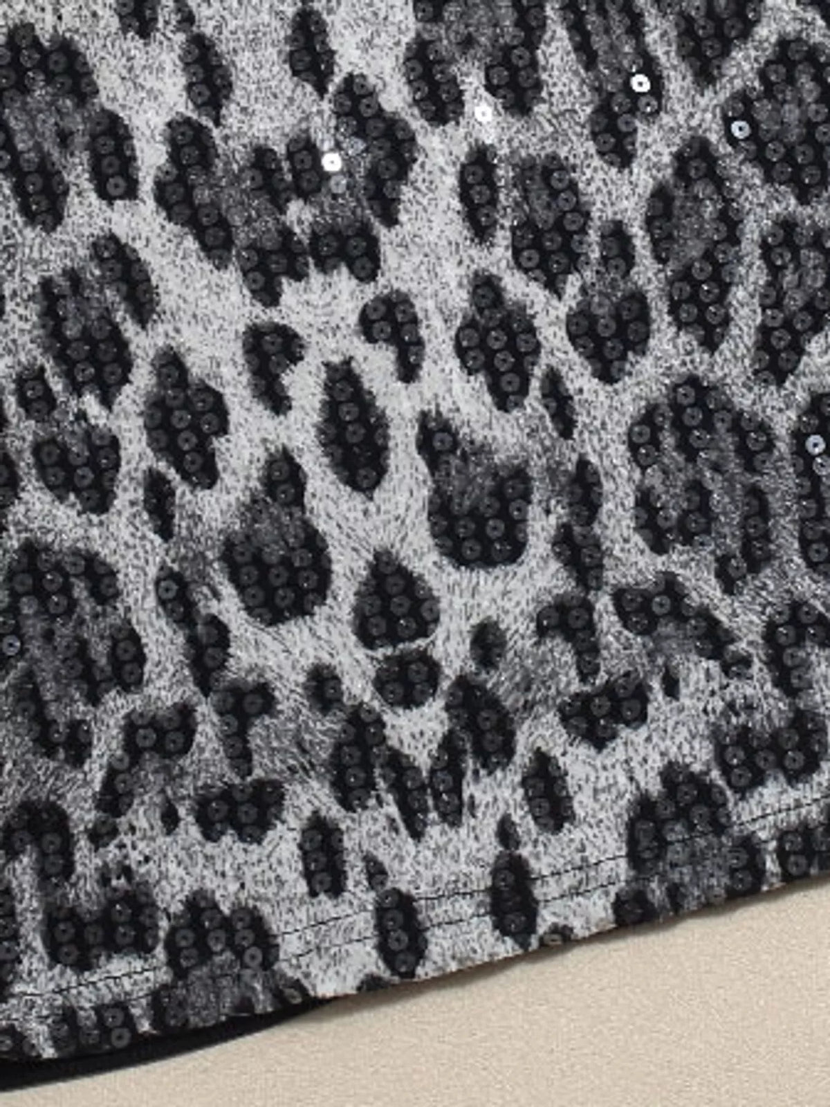 Gray sequin round neck tank, detail view