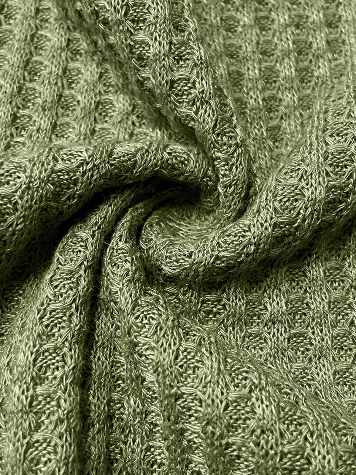 Button Detail Knitted Top in green, ribbed texture detail
