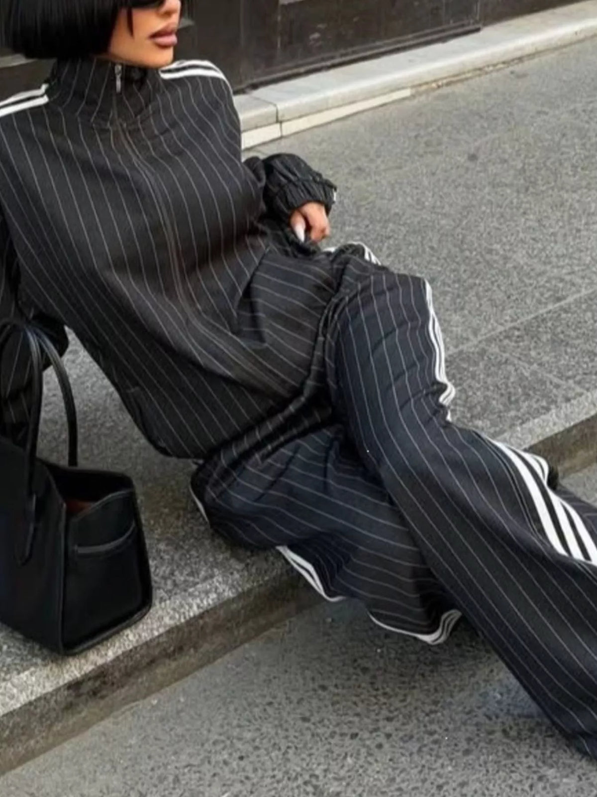 Trendsi Side Stripe Zip Up Jacket and Pants Set -