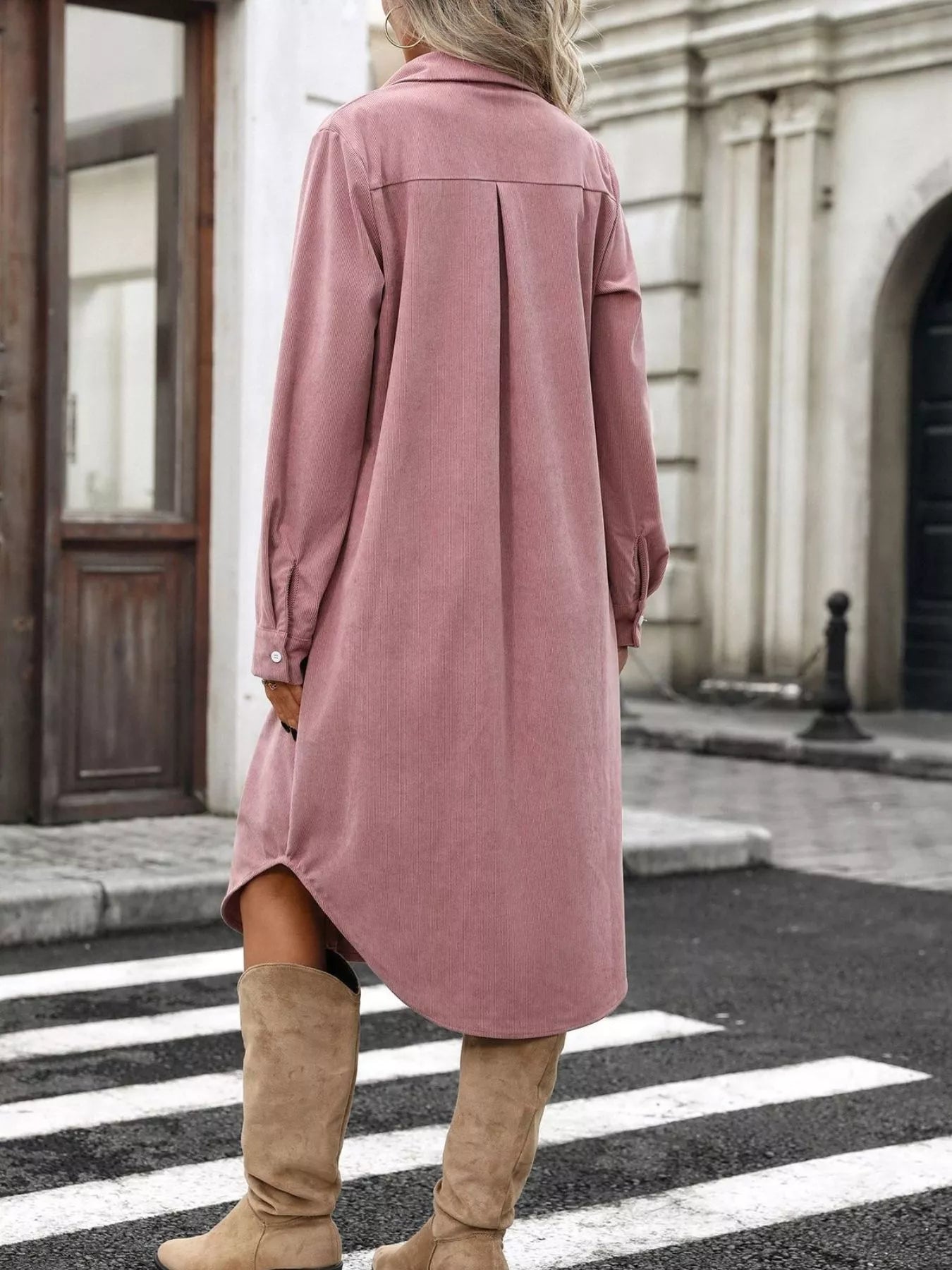 Trendsi Corduroy Shirt Dress with Button-Down Front -