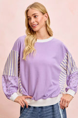 Trendsi BiBi Mix and Match Sweatshirt with Floral Sleeve Striped -