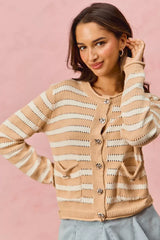 Trendsi SO ME Stripe Long Sleeves Button Sweater Cardigan -