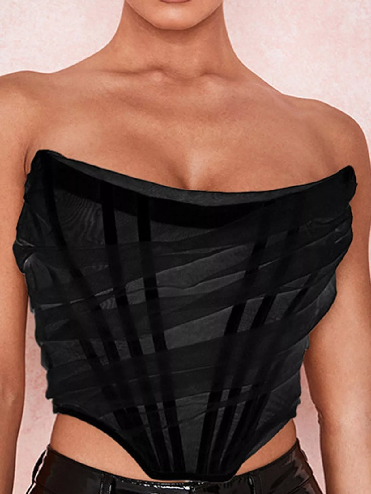 Corset Style Ruched Tube Top in black