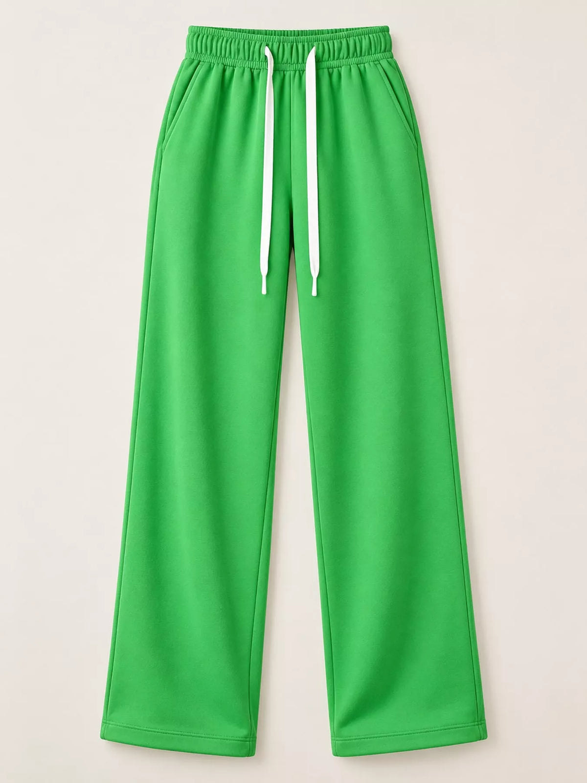 Green wide-leg pants with drawstring