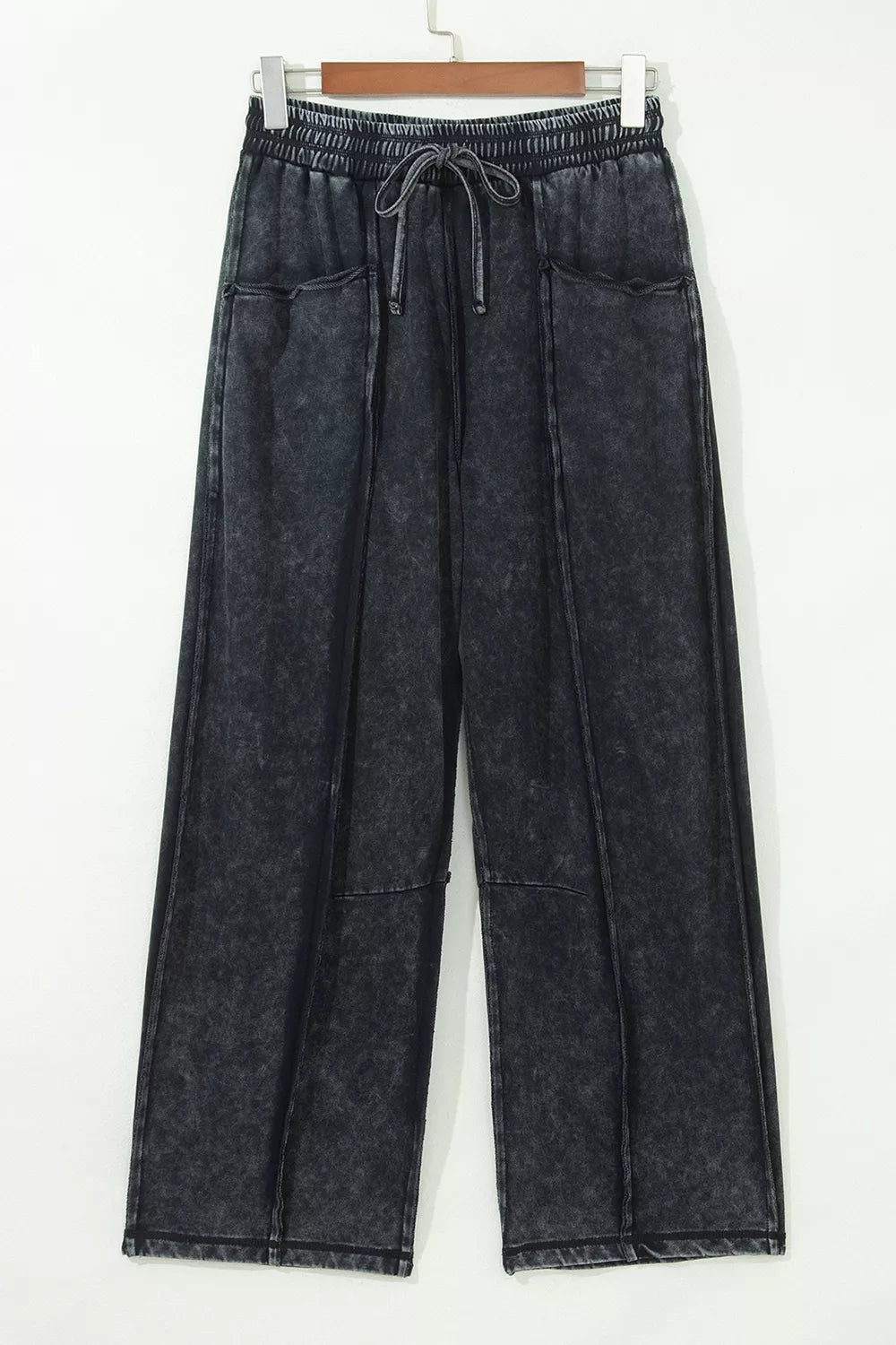 Trendsi Mineral Wash Raw Seam Drawstring Elastic Waist Barrel Pants -