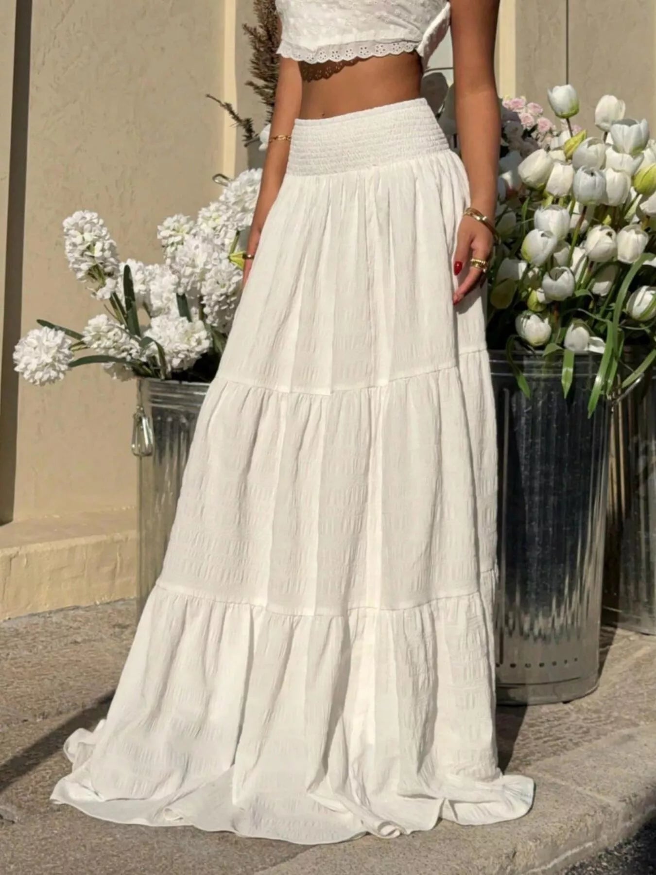 Trendsi Smocked Tiered Flowy Maxi Skirt -