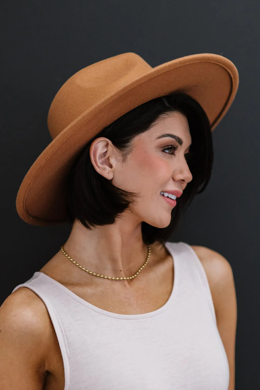 Women's Fedora Hat Dark Tan With Black Ribbon Polyester Adjustable — product view 2