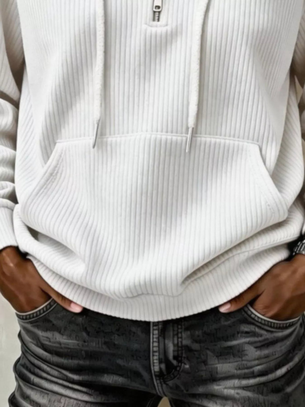 Ribbed Knit Quarter-Zip Hoodie, pocket detail
