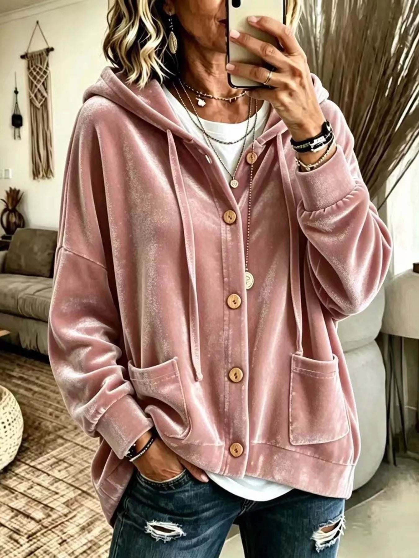 Trendsi Full Size Casual Button-Down Hooded Outerwear Plus Size -