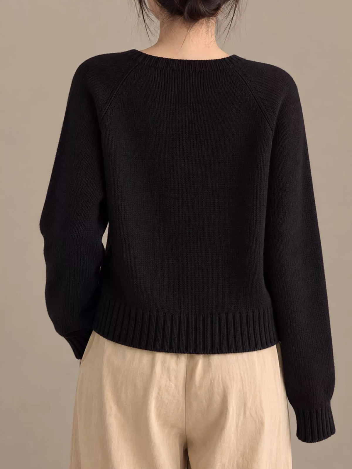Ribbed-hem cardigan, black back