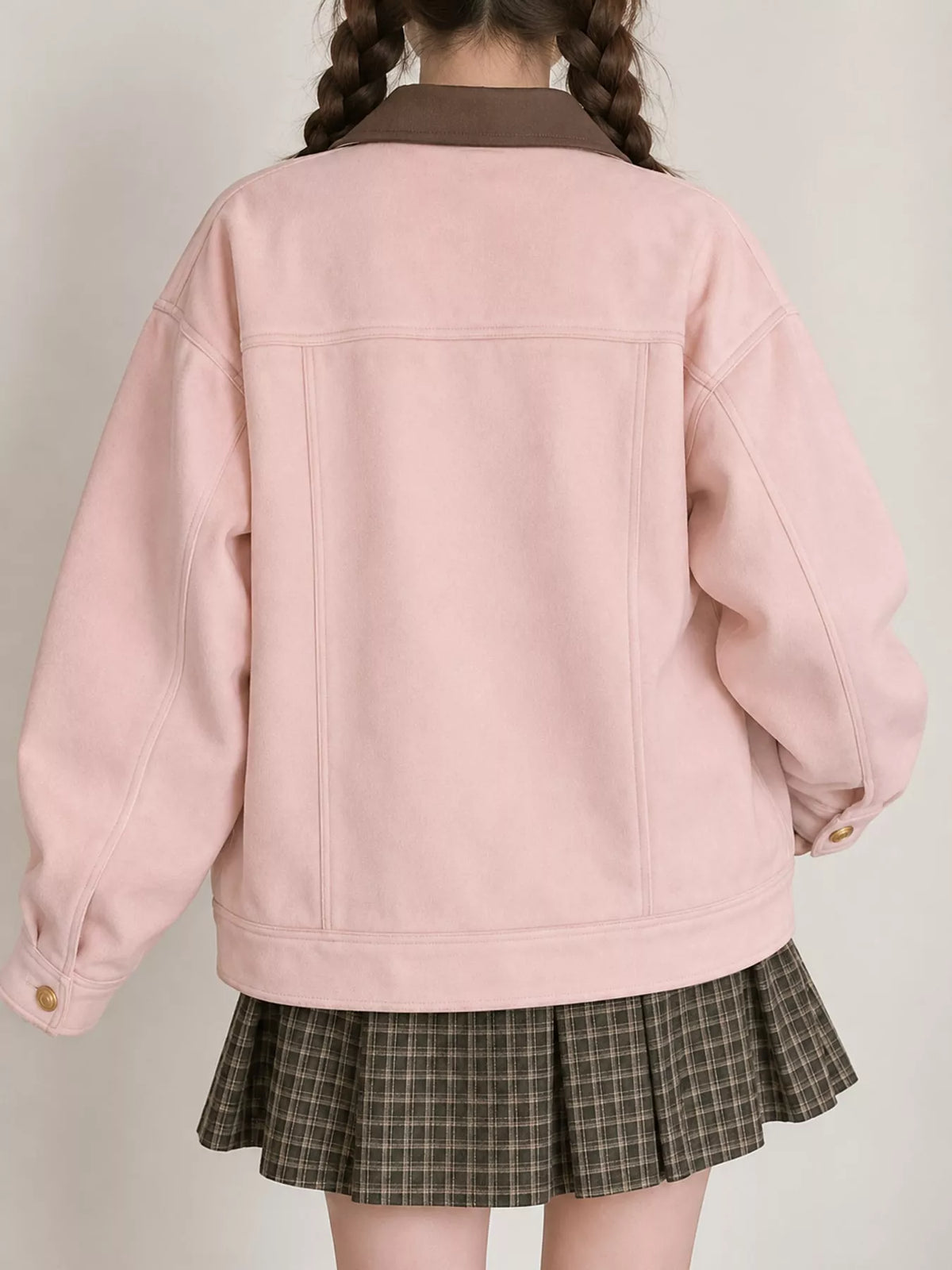 Pink-5496-Lined button up dropped shoulder jacket, back view