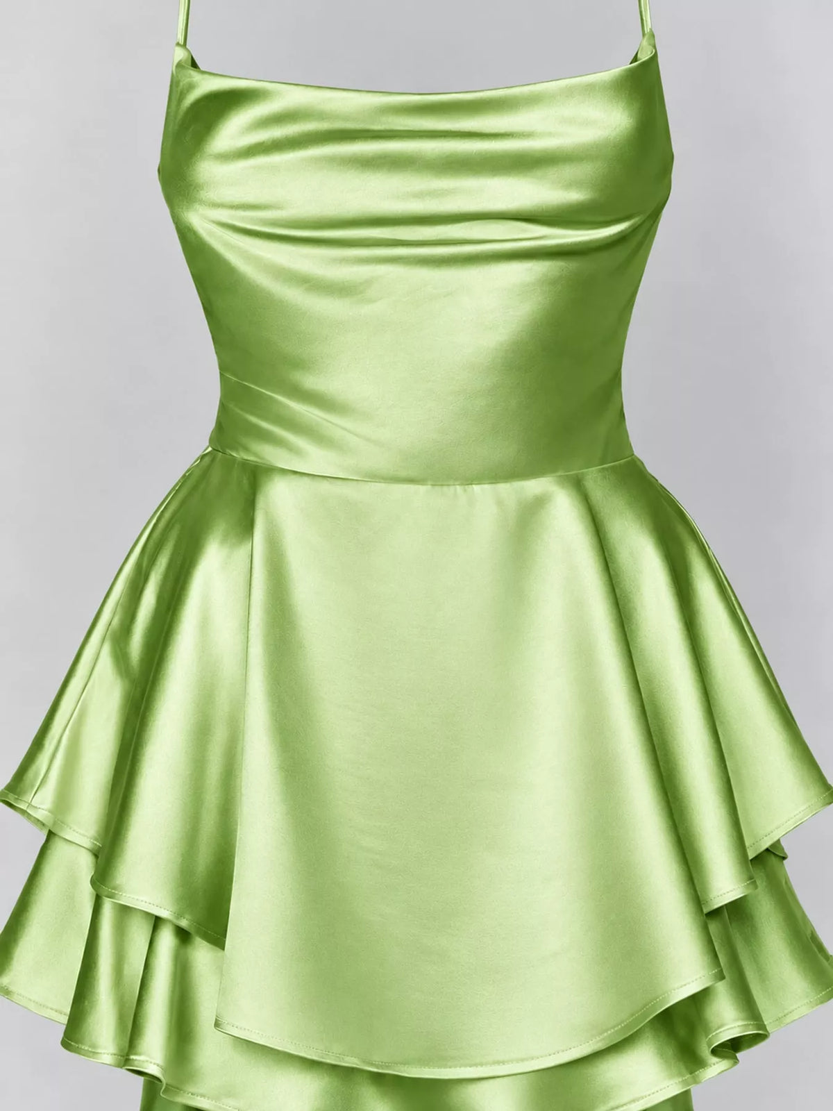 Cowl neck spaghetti-strap mini dress, construction and design details