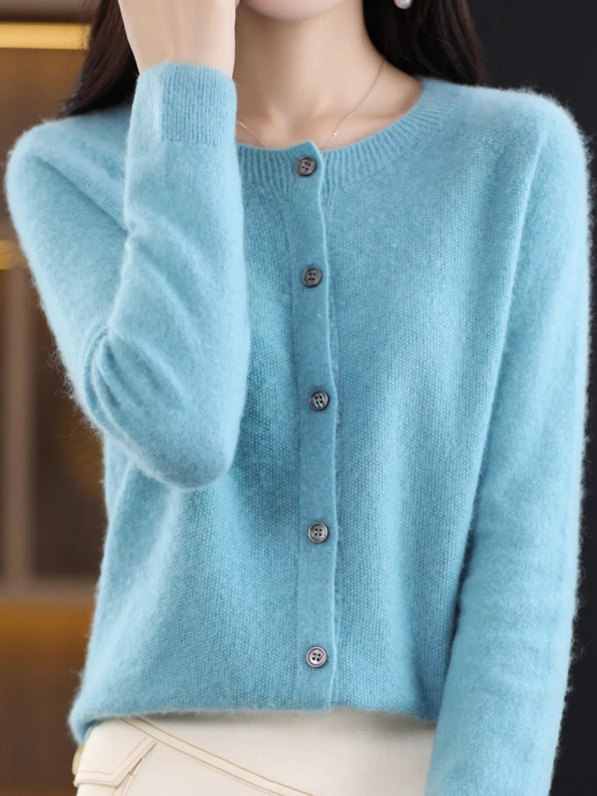 Ribbed cardigan, blue front