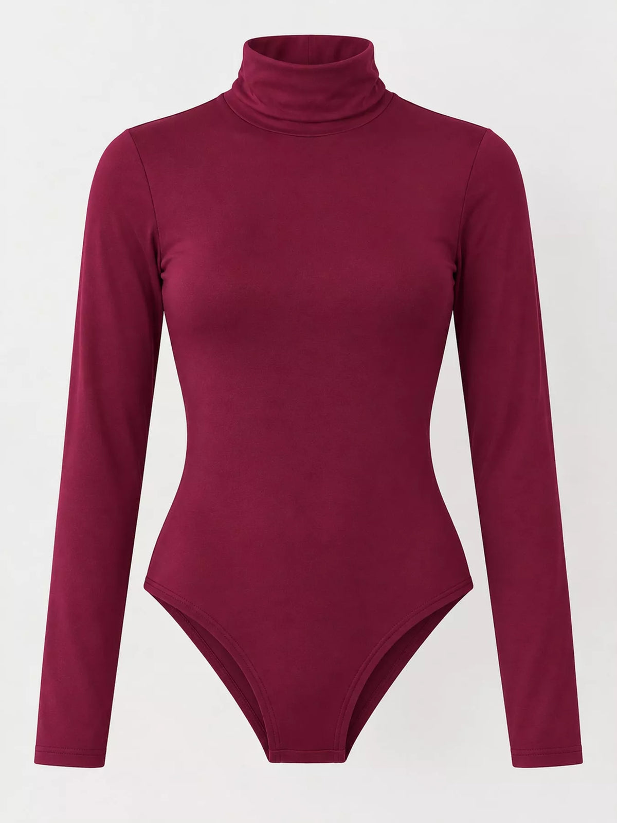 Long Sleeve Turtleneck Slim-Fit Bodysuit in burgundy
