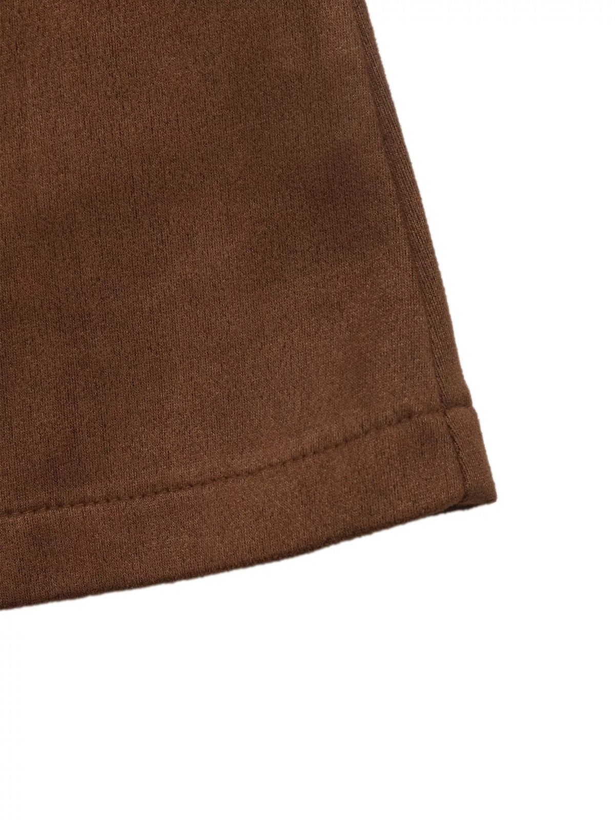 Brown stand collar cropped jacket with decorative buttons, hem detail