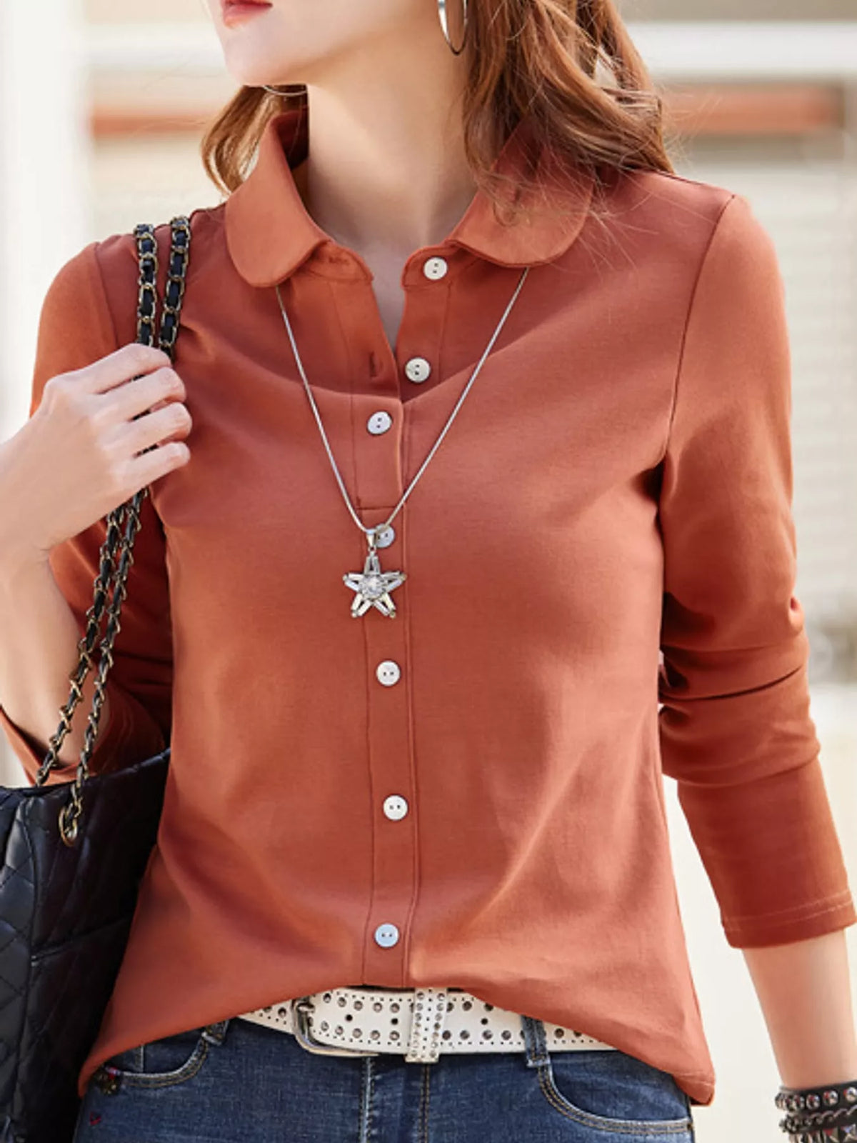 Orange button-down shirt