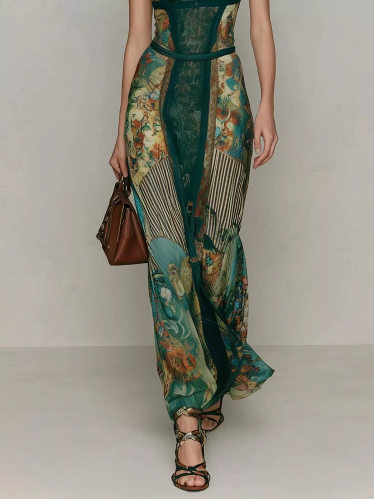 Green lace detail cap sleeve maxi dress