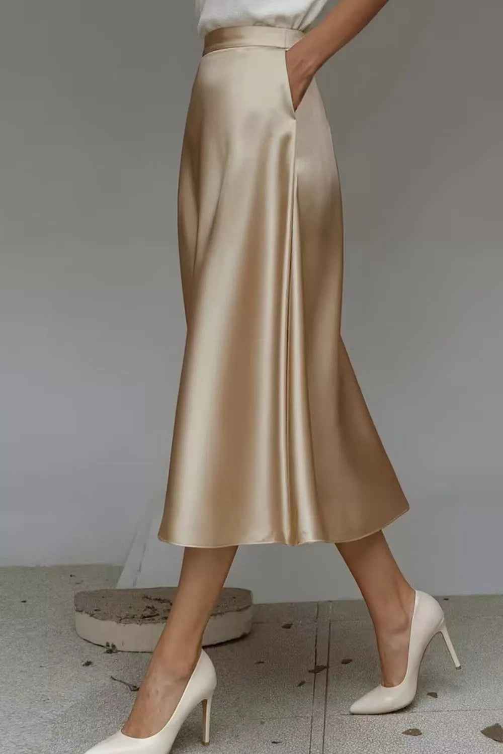 Trendsi Satin A-Line Midi Skirt -