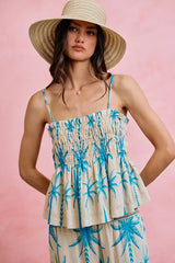 Trendsi SO ME Palm Tree Smocked Bodice Adjustable Cami Top -