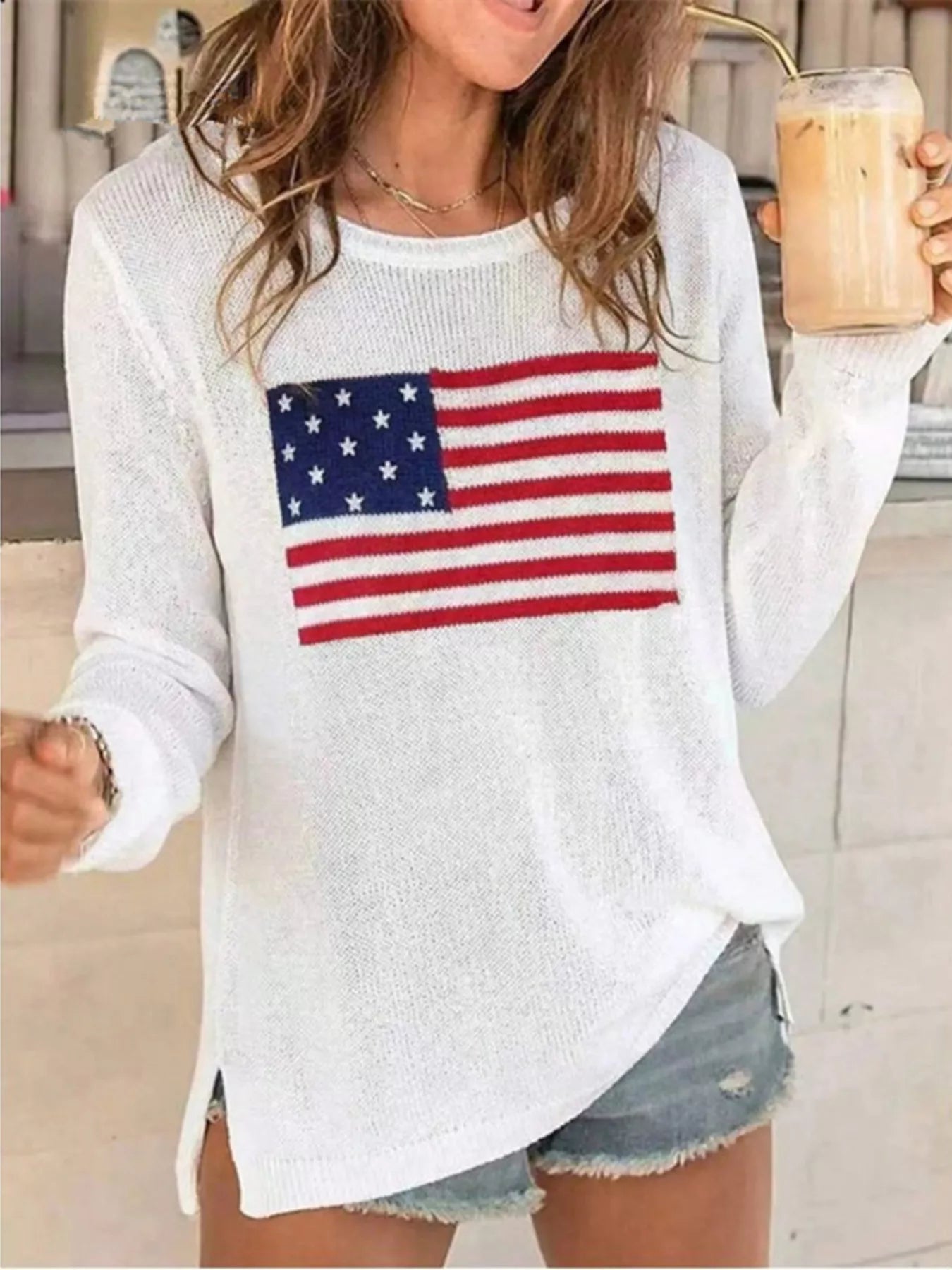 Trendsi American Flag Long Sleeve Sweater -
