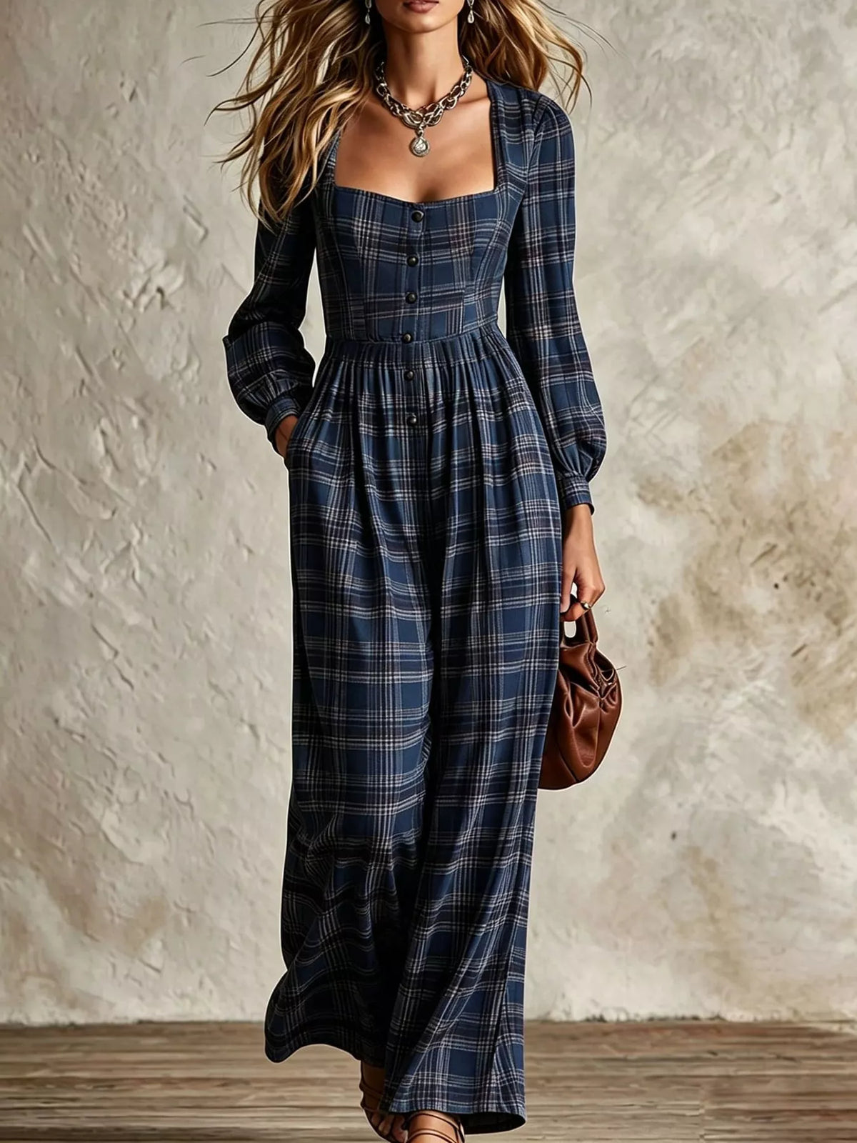 Plaid jumpsuit, navy front