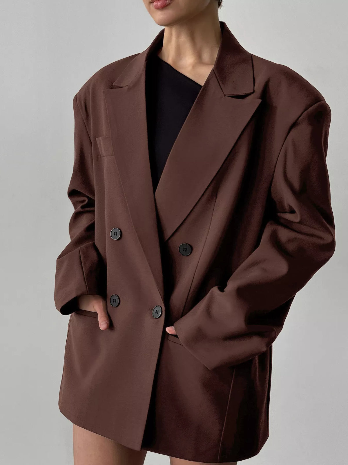 Trendsi Double-Breasted Lapel Collar Blazer -