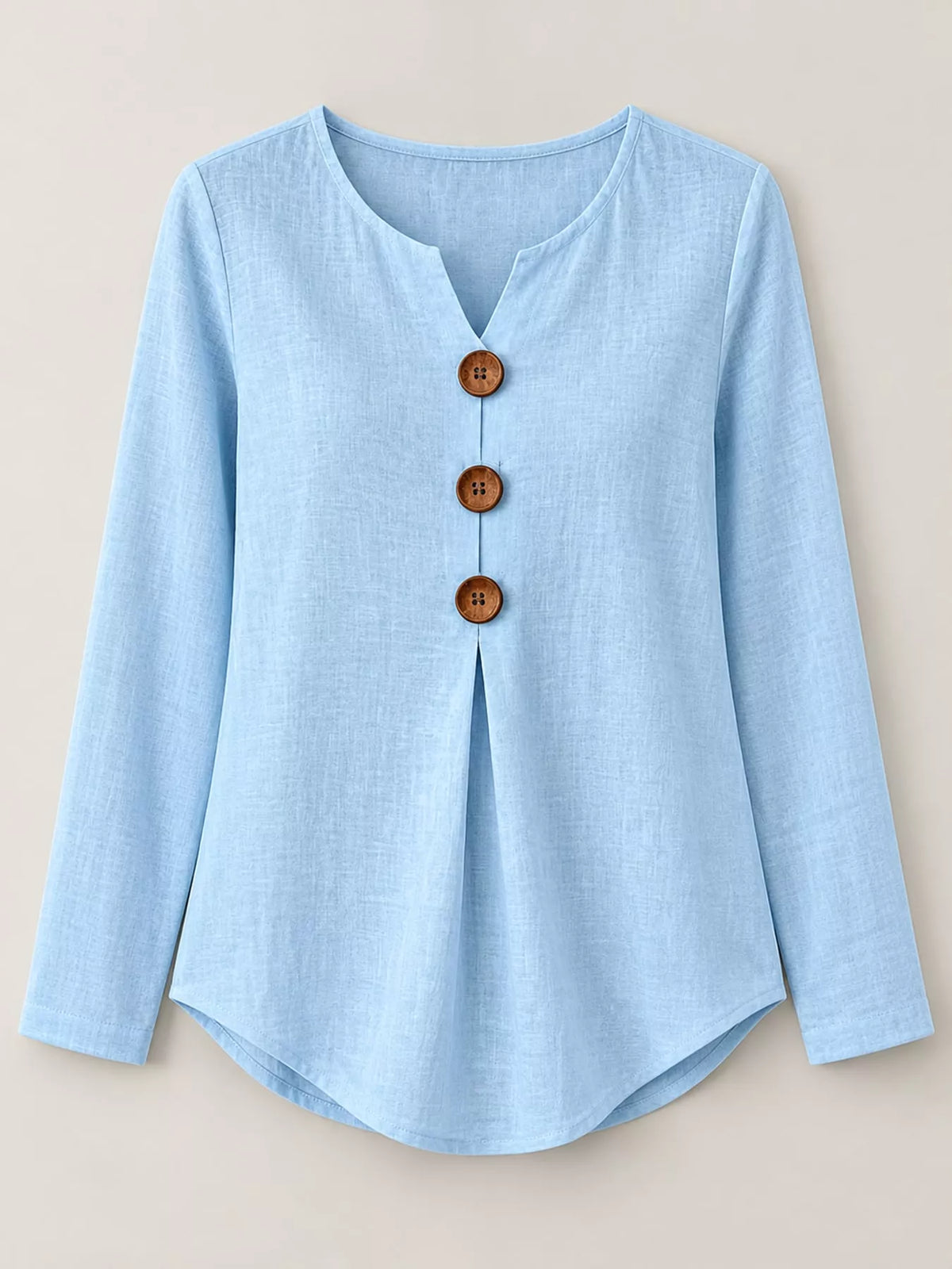 Light Blue long sleeve decorative button blouse