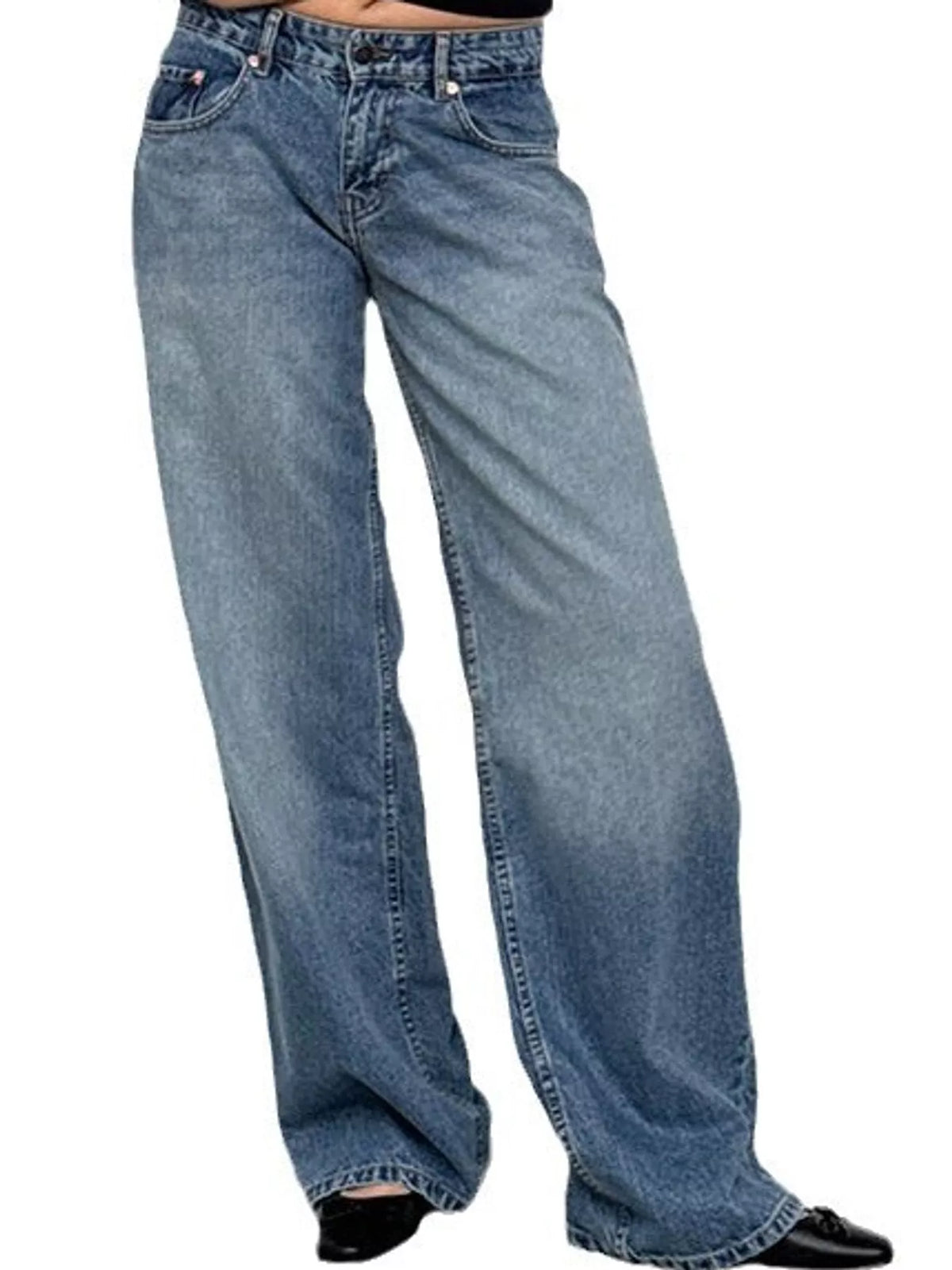 Wide-Leg Vintage Wash Jeans in blue, front view