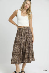 Trendsi Umgee Drawstring Leopard Midi Skirt -