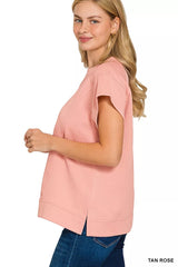 Trendsi Zenana Textured Knit Jacquard Short Sleeve Top -