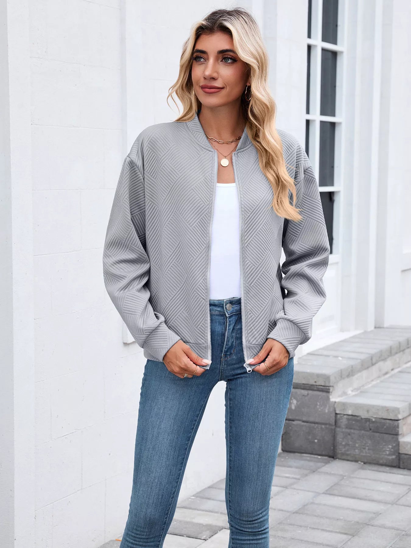 Trendsi Textured Zip Up Jacket -