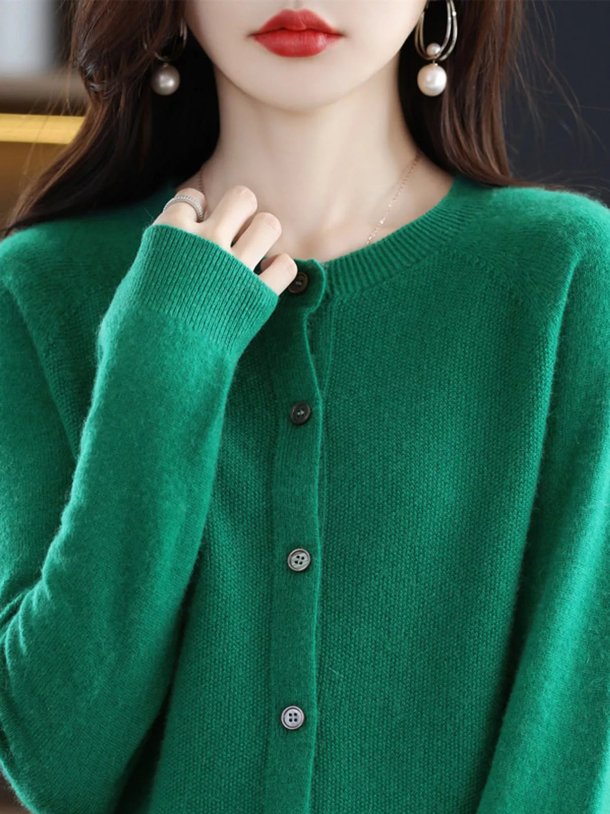 Ribbed cardigan, green front
