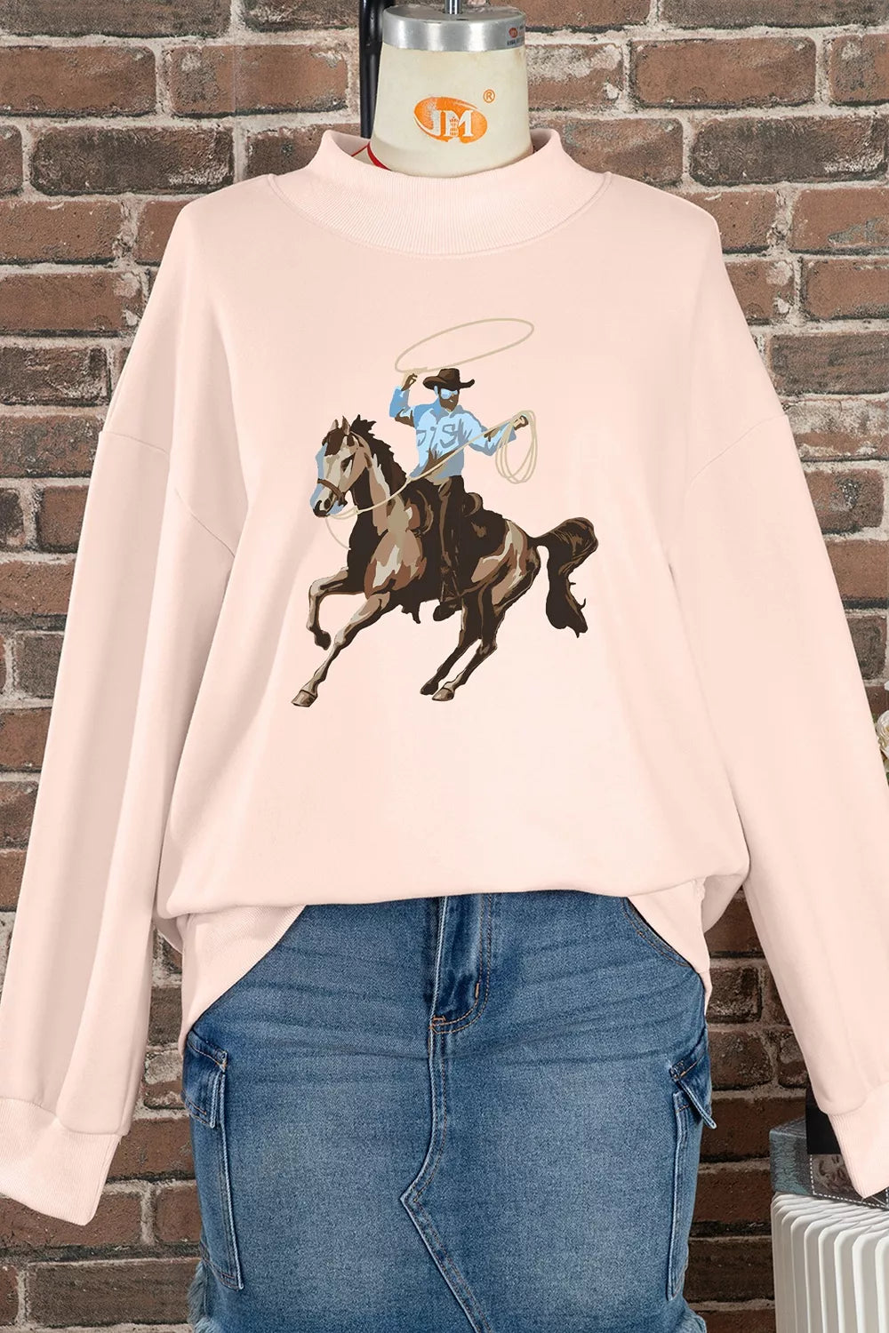 Western cowboy rodeo-print mock-neck sweatshirt