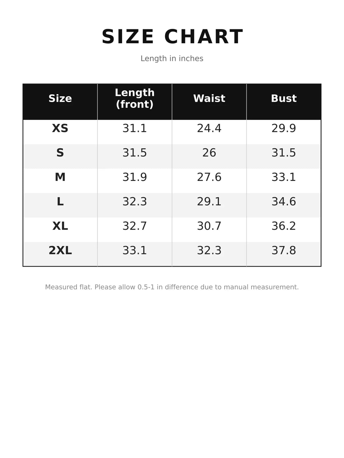Size chart for corset-style mini dress with ruched detail