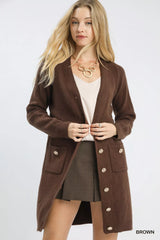 Trendsi Umgee Button-Down Longline Sweater Cardigan with Front Pockets -