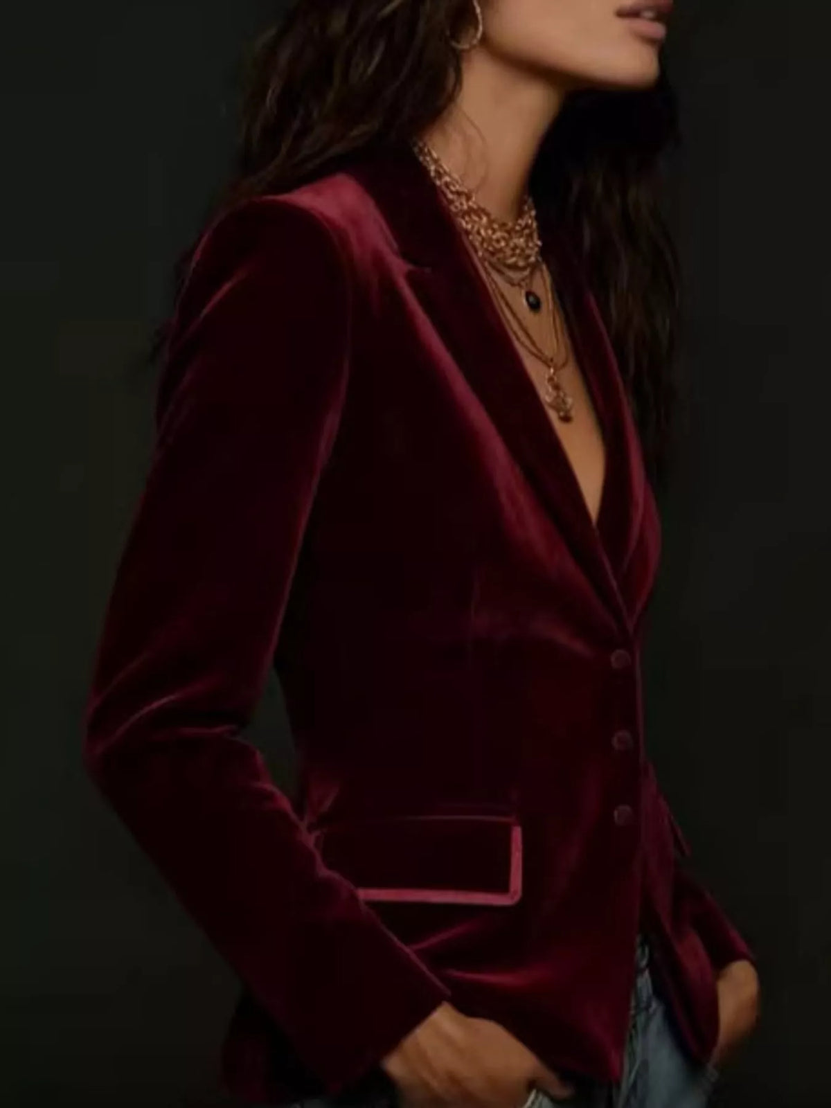 Collared long sleeve blazer, side view